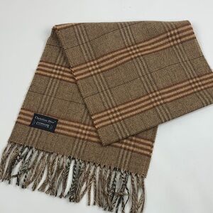 Vintage Christian Dior Tan and Brown plaid stripe Scarf Cashmaire Acrylic Japan